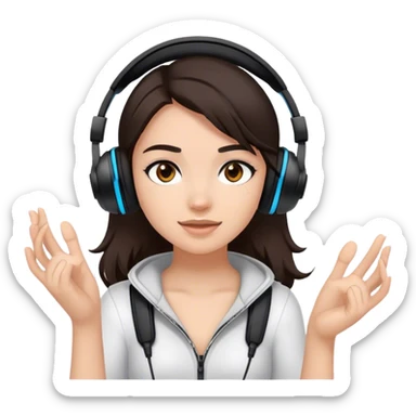 girl with dark brown hair and a black gaming headset. put a foot with a toe near her face sticker