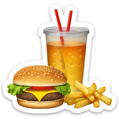 Hamburger, french fries and a drink sticker
