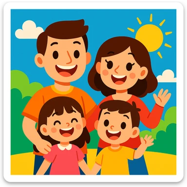 a cheerful cartoon family, vibrant toon style, vibrant colors sticker