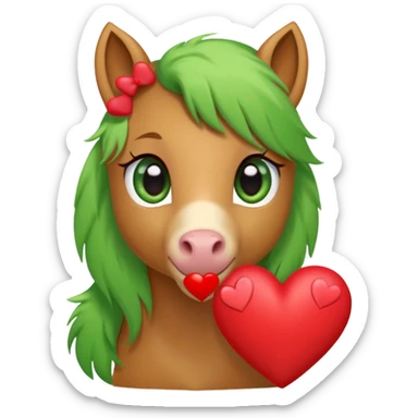 light brown pony with green eyes in love surrounded by red hearts sticker