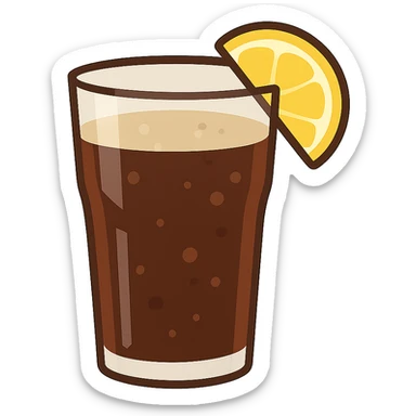 flat toon glass of cola with a wedge of lemon sticker