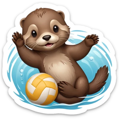 adorable otter floating on its back on water holding a volleyball on its tummy sticker