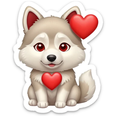 Beige husky holding a heart  sticker