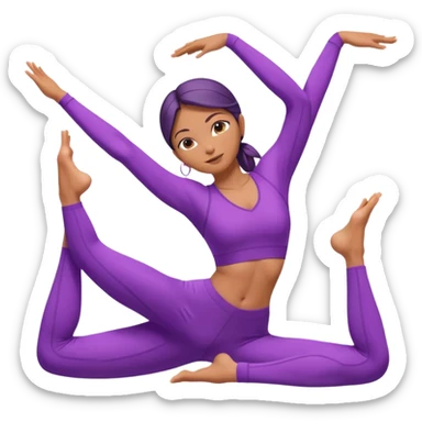 A flexible woman in purple outfit stretching sideways in triangle pose, minimalist background, soft lighting. sticker