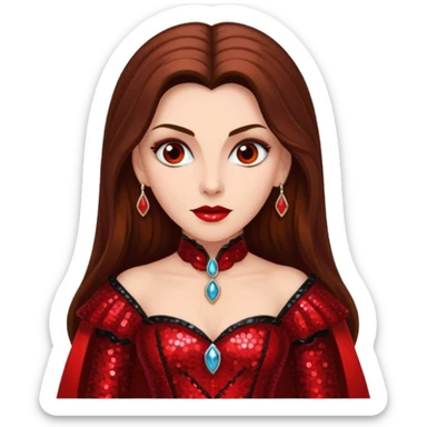 Countess Dracula with long brown hair, red sequin outfit sticker