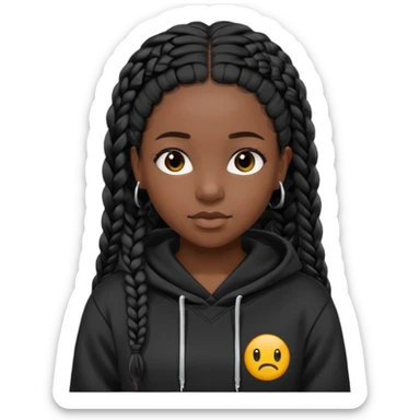 black girl with black single braids in a black hoodie sticker