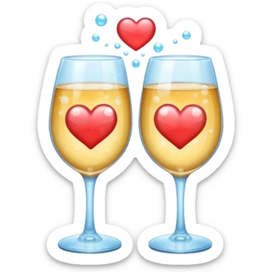two glasses touching each other in a toast with a heart in the background sticker