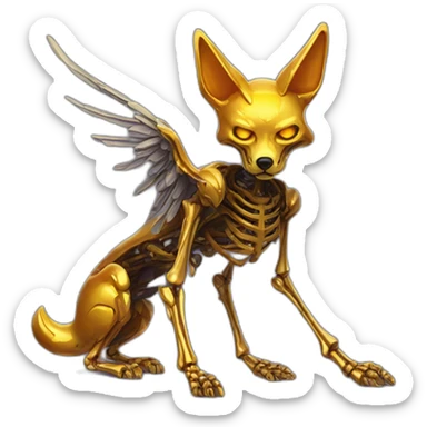 Melting Neon and gold Zombie skeleton fox with wings and prosthetic leg  sticker