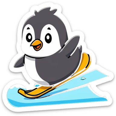Playful cartoon penguin sliding on ice sticker