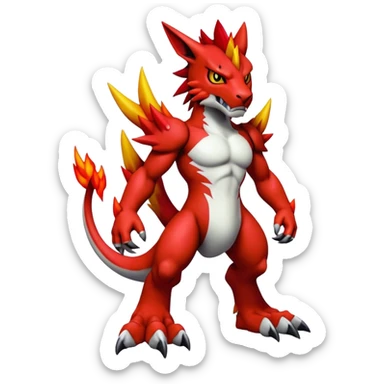 Cool edgy Guilmon-Pyroar-Digimon, full body sticker