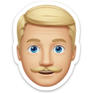 normal emoji 👨🏼 guy with blond hair, mustache, and blue eyes. No shoulders or neck. Just head sticker