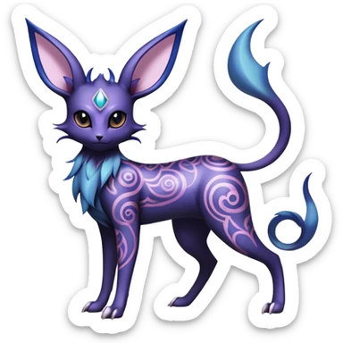 Shiny Exotic Badass Ethereal Royal Mysterious Gothic Noibat-Espeon-Umbreon-Sylveon-Pokémon-Fakémon-hybrid-creature (full body) with intricate pattern-markings sticker
