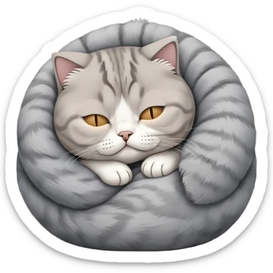 a cute sleeping Scottish fold cat with folded ears curled up in a ball sticker