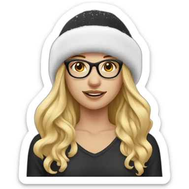 blonde girl  lack glasses black snow hat sticker