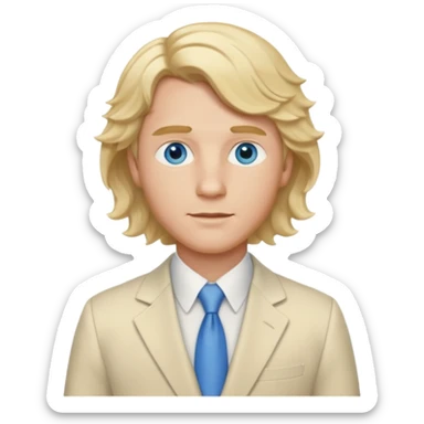 Tom Bryant from Summer of Fear with blonde wavy hair, blue eyes, cream suit sticker