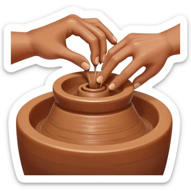 hands using thumbs to press downward into center of clay on pottery wheel sticker