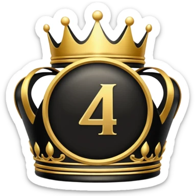 Make a round icon for a paid subscription, black and gold, with the number 4 and a crown. sticker