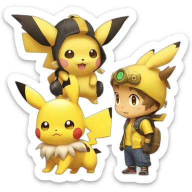 pichu with pikachu with raichu sticker