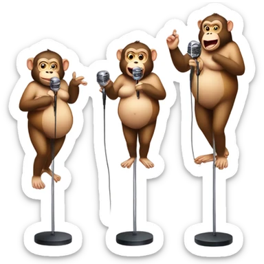 Fat monkey singing full body and with a microphone stand. Also female with lipstick sticker