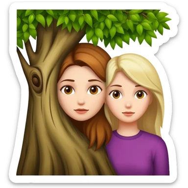 woman hiding behind tree sticker