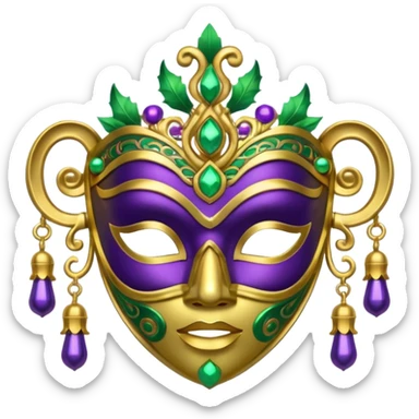I want an emoji for Mardi Gras in New Orleans. I want a mask that is gold, green and purple with little bells at the bottom of the mask sticker