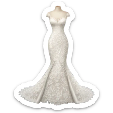 Hyper Realistic ornate Wedding dress displays fish tail with lace sticker