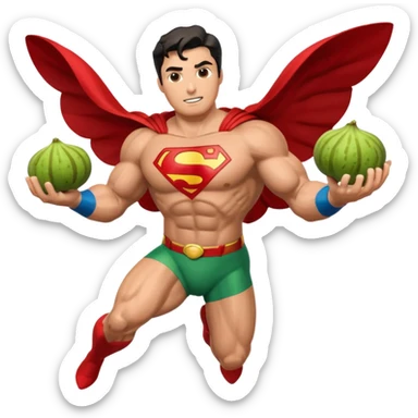 Superman flying with a bunch of figs in his arms sticker