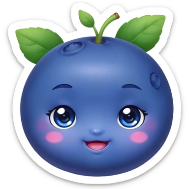 Cute Kawaii Blueberry, small and chubby, deep blue-purple with a tiny leafy crown, bright sparkling eyes, a soft round body, cute blushing cheeks, full of berry sweetness! sticker