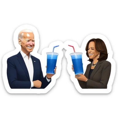 Joe Biden and Kamala Harris drinking blue juice  sticker