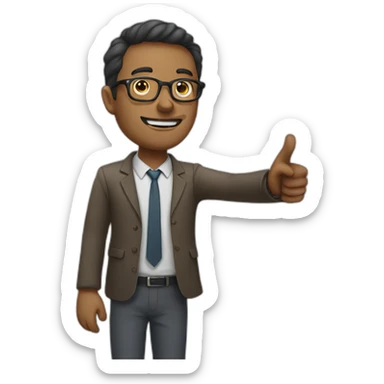 Man with glasses pointing at a whiteboard with a stick sticker