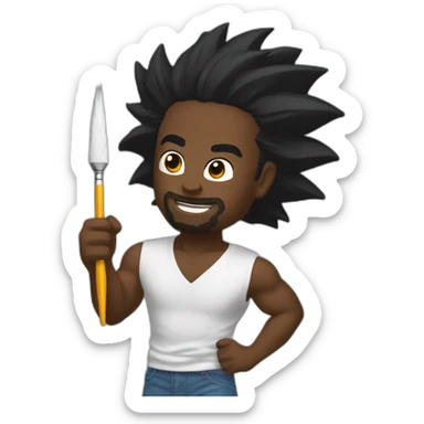 Black male with paint brush going super Saiyan sticker