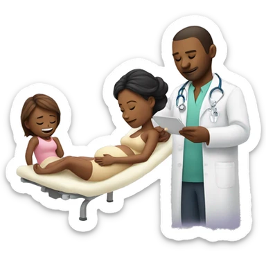 a woman gives birth and doctors stand nearby sticker