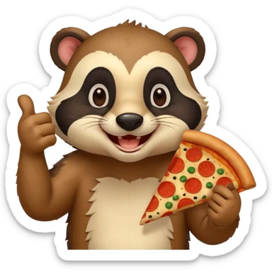 badger eating pizza smiling with thumbs up sticker