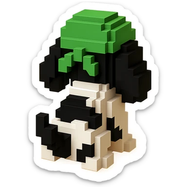 A black and white Russian Cocker Spaniel puppy wearing a green durag, facing backward sticker