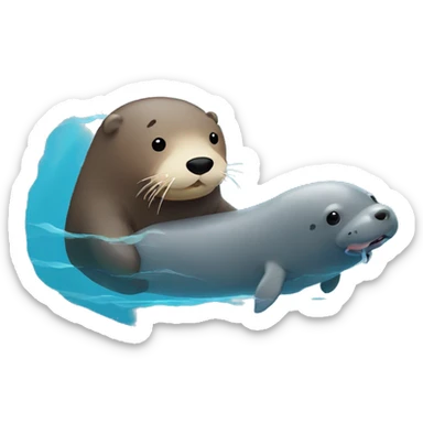 sea otter swimming next to a manatee sticker