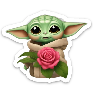 baby yoda with rose sticker