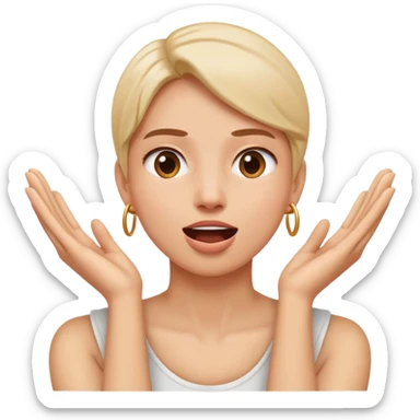 Person with hands crossed around her neck with mouth open sticker