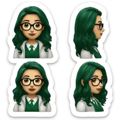 chica blanca con lentes y cabello negro liso y ojos cafés con labios color burdeo de la casa de slytherin sticker