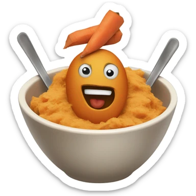 mashed sweet potatoes in a bowl with chicken sticker