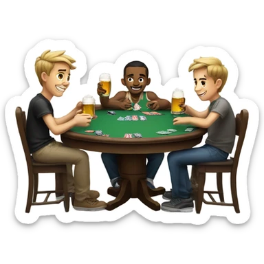 Boys sitting at a poker table having a beer sticker