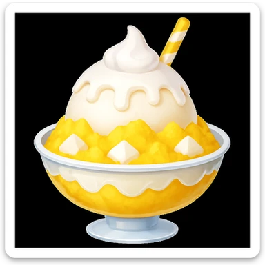 Change the yellow syrup to white and the shaved ice to yellow in the style of emoji. Keep the background transparent. sticker