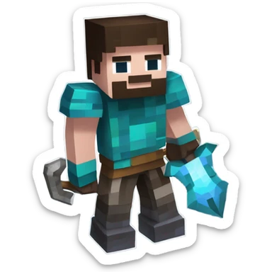 Minecraft Steve with netherite armor and tools sticker