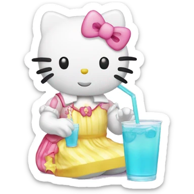hello kitty drinking lemonade sticker