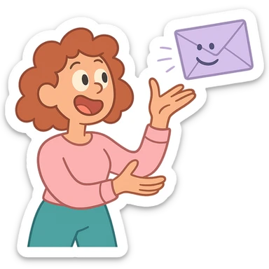 a pastel lavender letter being sent, floating in the air, calArts 2010s cartoon style sticker