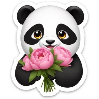 panda with a bouquet of peonies sticker