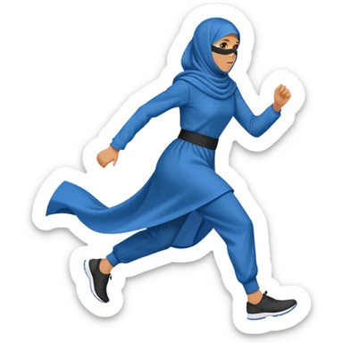 person in a blue niqab, running, side view sticker