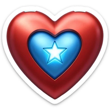 A red Iron Man heart with a glowing blue star in the center sticker