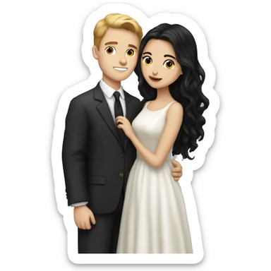 White boy with short brown hair couple kiss white girl with long black hair sticker