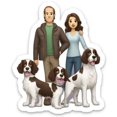 Springer spaniel with woman and man parents sticker