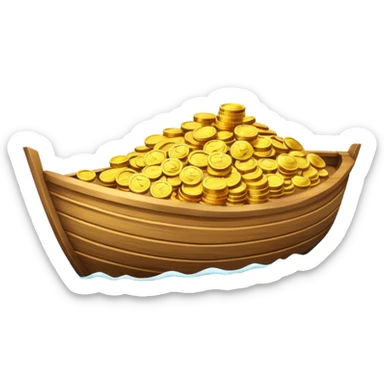 emoji of gold coins on the boat in the sea sticker